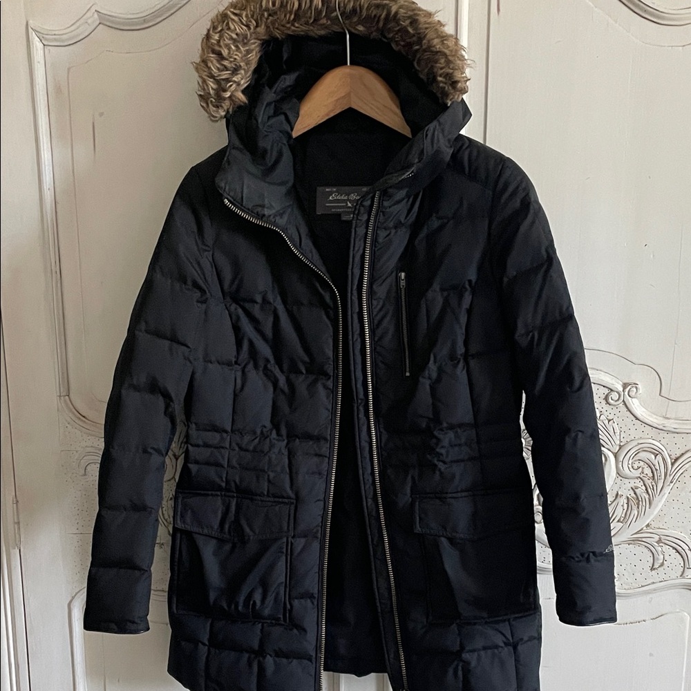 Eddie Bauer Black Jacket with Faux Fur Trim
